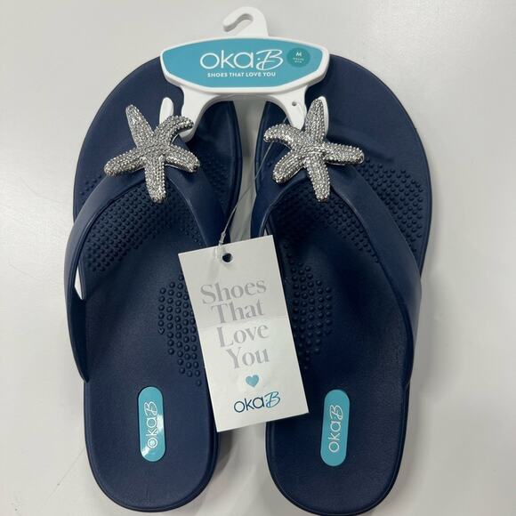 🆕Oka-B LIVIE FLIP FLOPS Sapphire Navy Star Fish NWT - Picture 1 of 11